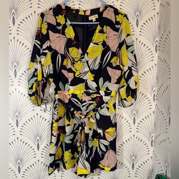 Maison Jules Yellow and Pink Wrap Tie Front Romper - Picture 1 of 8